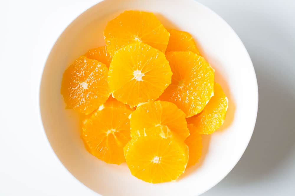 peeled and sliced oranges for Winter Salad.