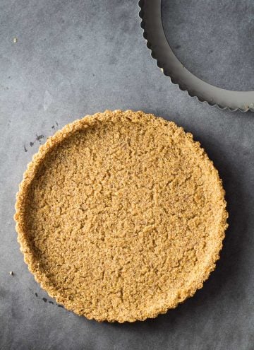 Top view of baked gluten free quinoa pizza crust.