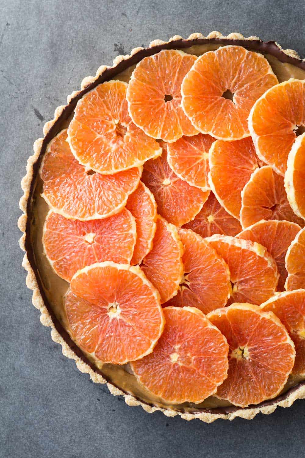 Chocolate Orange Tart Closeup.