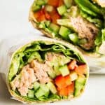 Healthy Tuna Wrap cut in two halves.