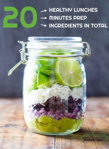Book cover of TWENTY: 20 healthy lunch recipes, showing a jar with salad and text overlay.