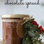 Chocolate Spread in a glass jar and decorated for Christmas.
