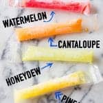Sugar-free ice pops with vibrant colors thanks to watermelon, honeydew, cantaloupe and pineapple. Sweetened with all natural apple juice.