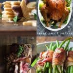 Christmas Dinner Ideas Collage with text overlay of Mains, Sides, Desserts