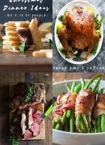 Christmas Dinner Ideas Collage with text overlay of Mains, Sides, Desserts