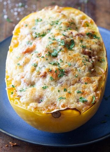 Stuffed Spaghetti Squash with melted cheese on top