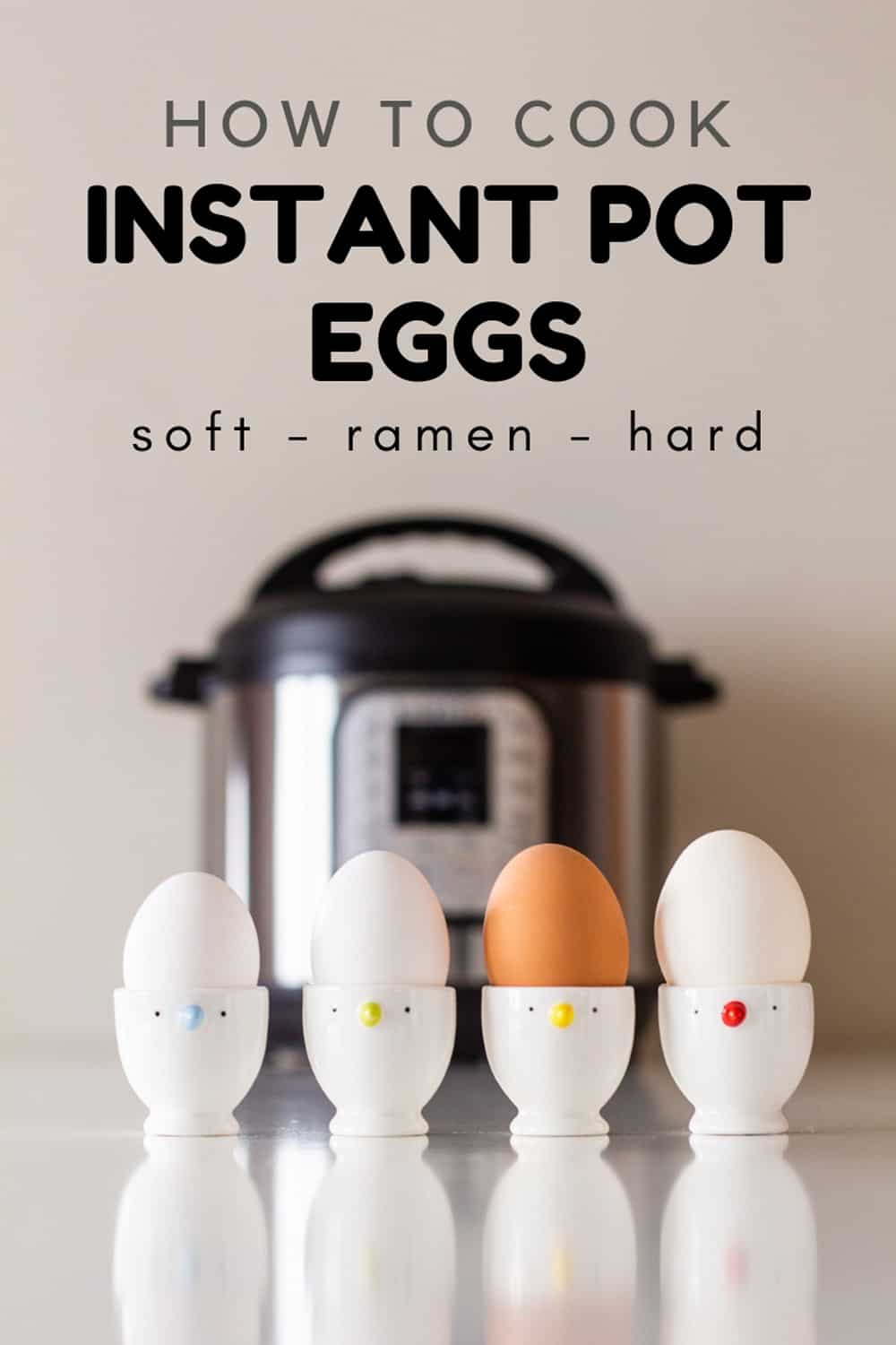 4 Eggs in egg holders in front of an Instant Pot