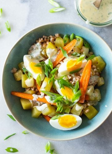 Warm Farro Salad in a bowl