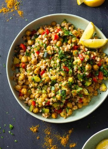 Roasted Chickpea Salad with Farro and Vegetables