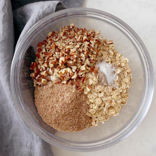 Dry ingredients in a glass bowl.