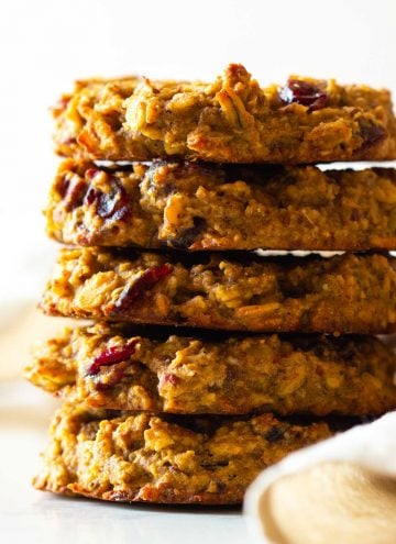 Five Oatmeal Breakfast Cookies stacked on top of each other.