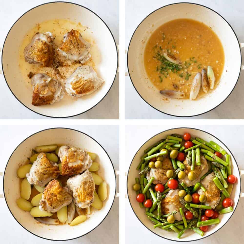 Photo collage of step-by-step process of how to make this chicken dinner.