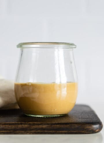 Peanut Salad Dressing in a glass jar.